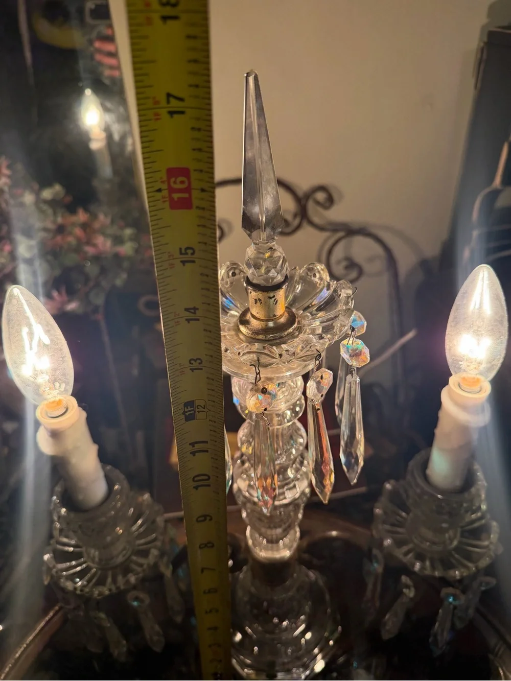 Antique Rare Aurora Borealis Crystal Dual Arm Candelabra Lamp Baccarat Style